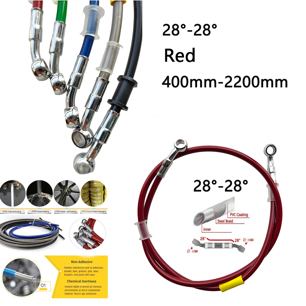 Braided Line - 28-28 レッドユニバーサルオートバイ油圧ブレーキライン鋼編組ホースオイルパイプ 400-2200 ミリメートルスズキヤマハカワサキ用