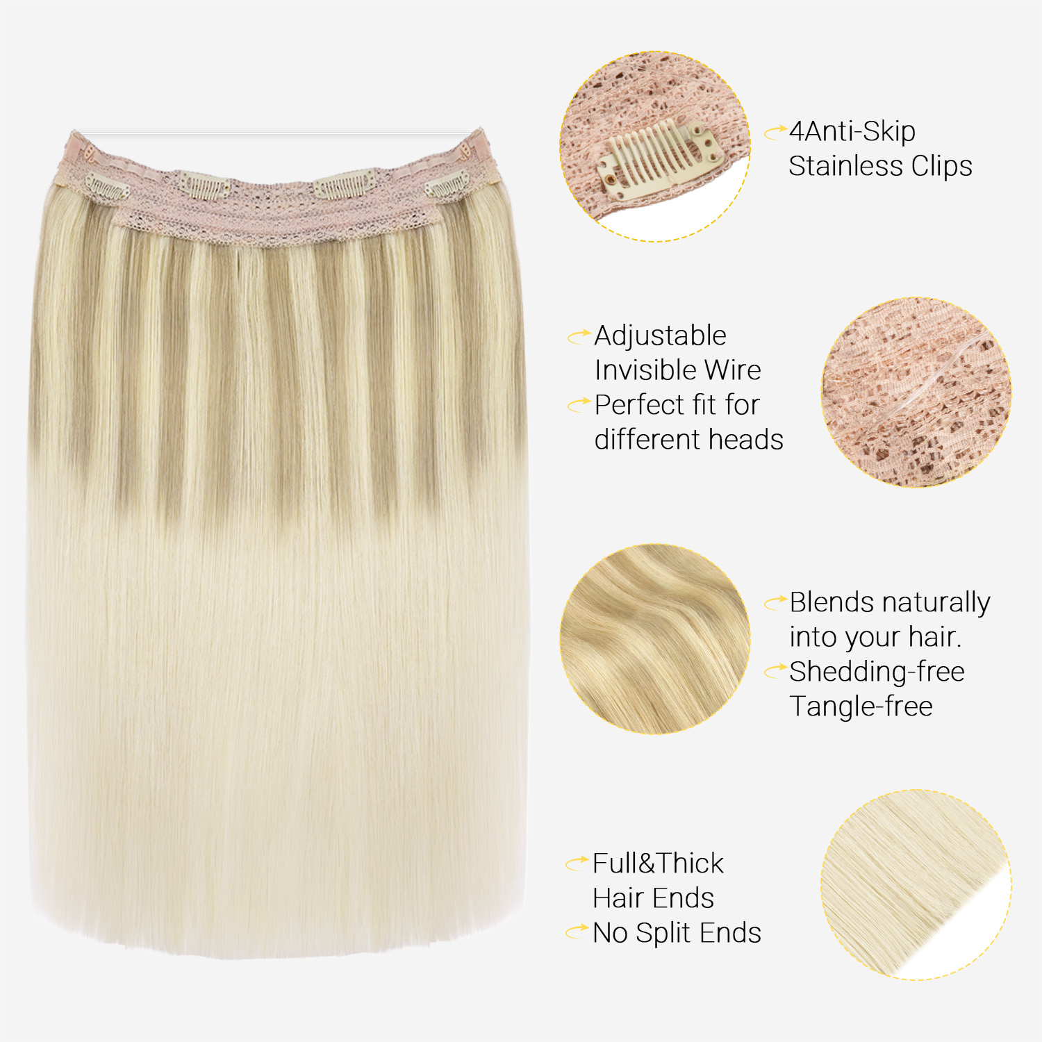 Sunmofavo ワイヤーハローヘアエクステンション 本物 - Tippet Line のレビューと価格